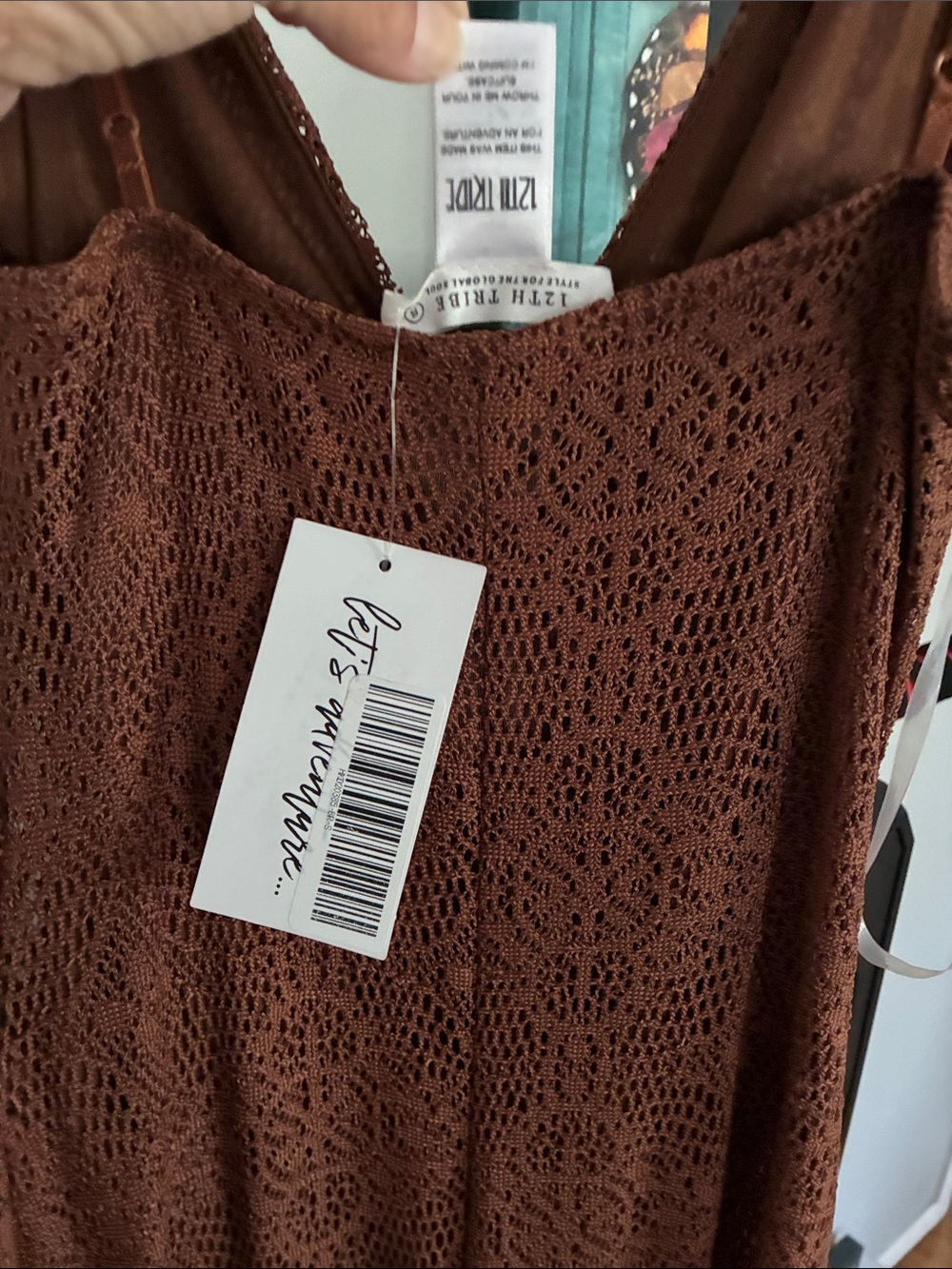 12th Tribe Brown Crochet V-Neck Slip Dress - Picture 5 of 7